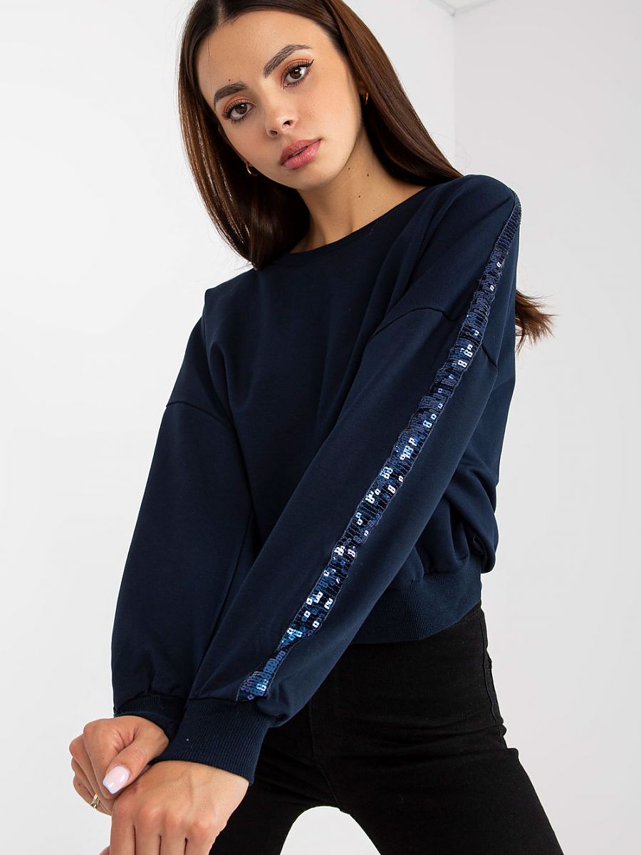Rue Paris Blu Sweatshirt With Sequins In Sleeves
