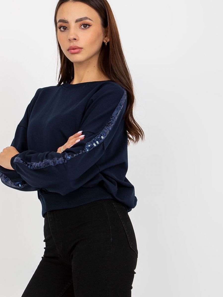 Rue Paris Blu Sweatshirt With Sequins In Sleeves