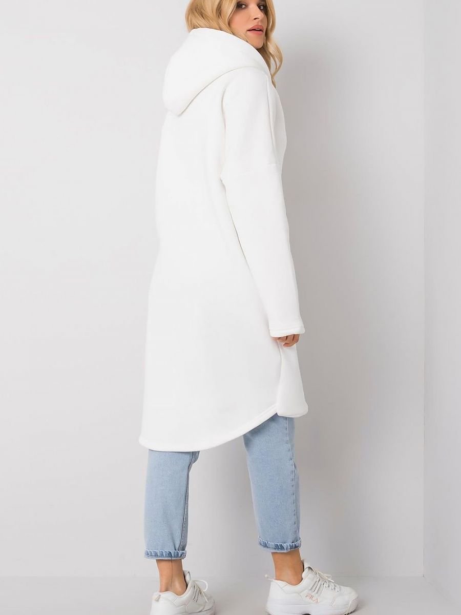 Rue Paris Solid White Color Long Sleeve Hooded Zipper Fleece