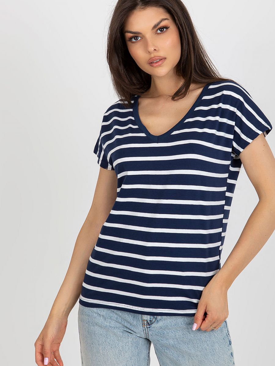 Navy & White Stripe V-Neck T-shirt