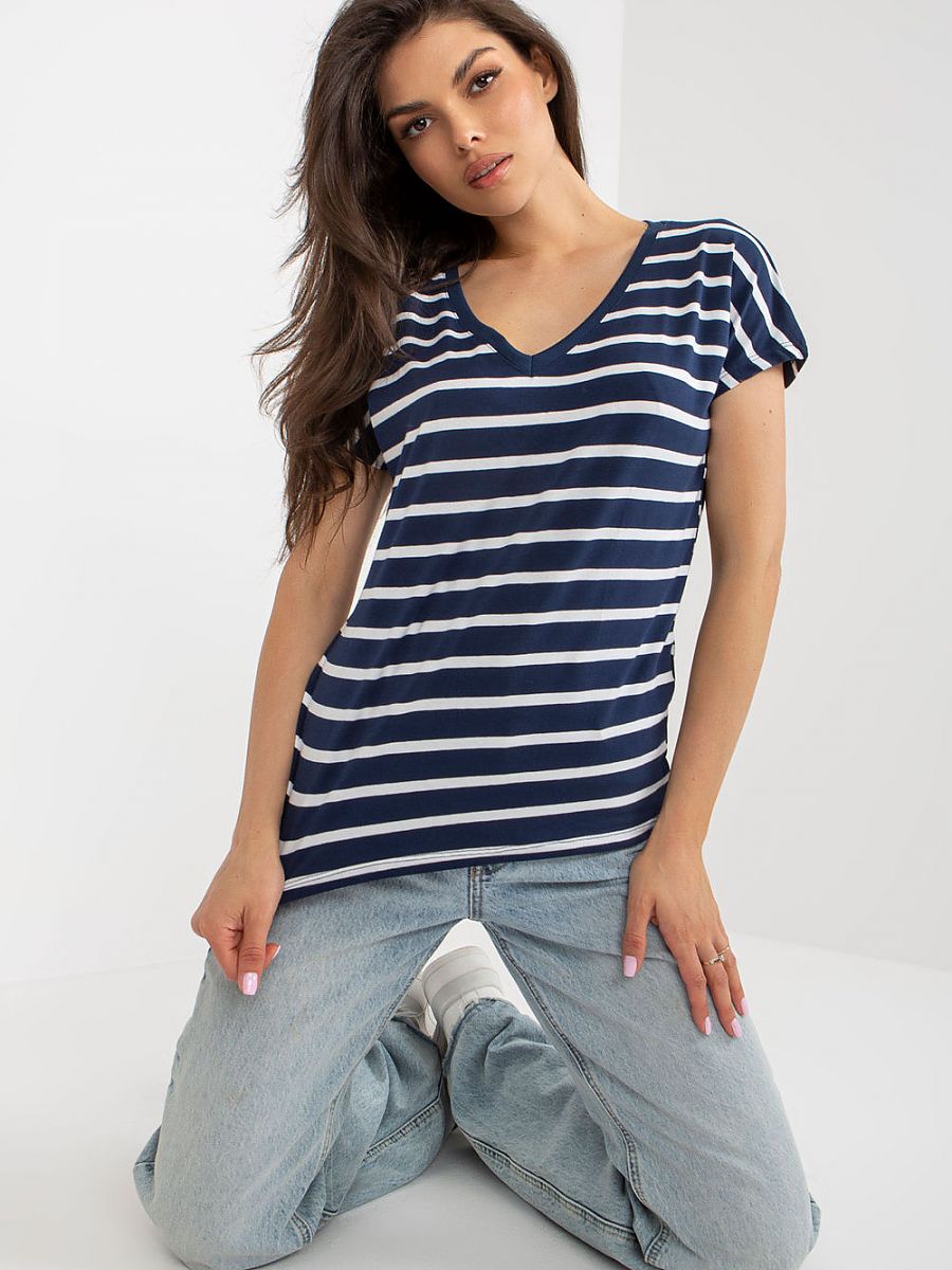 Navy & White Stripe V-Neck T-shirt
