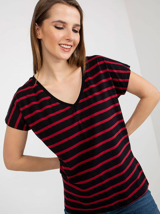 Black & Red Stripe V-Neck T-shirt
