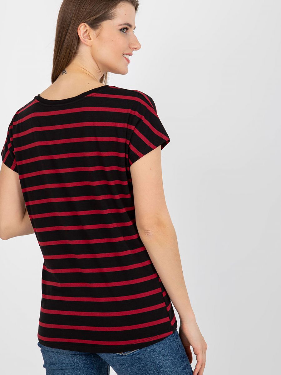 Black & Red Stripe V-Neck T-shirt