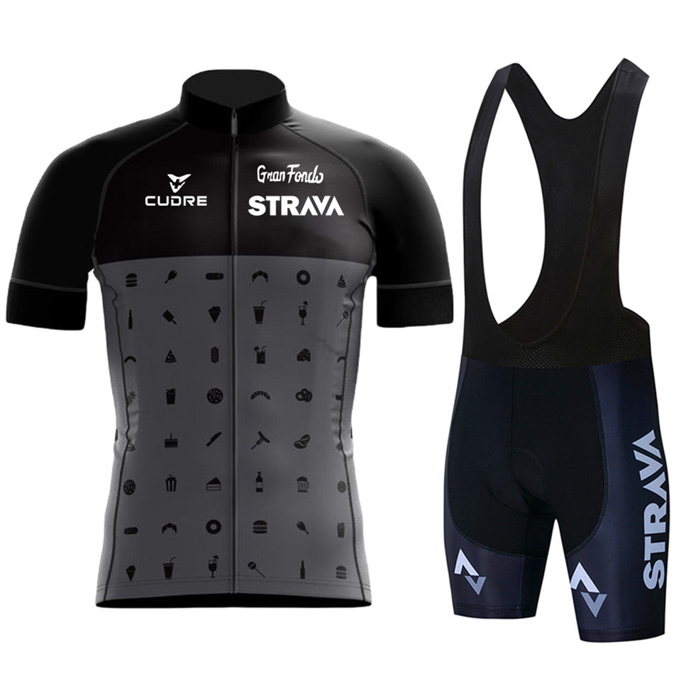 New Strava Summer Cycling Jersey Set - Black Pattern / Black pants / S - Sport Finesse