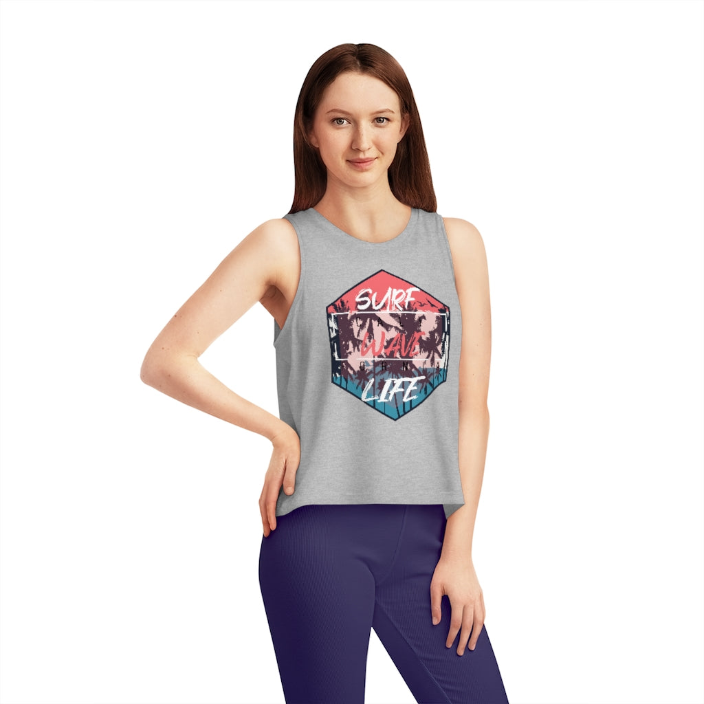 Surf Wave Life Women's Cropped Tank Top - Heather Grey / XS - Sport Finesse