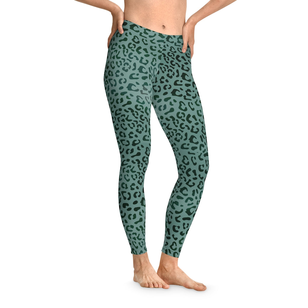 Mid Waist Leopard Camouflage Print Fitness Leggings_Green - Sport Finesse
