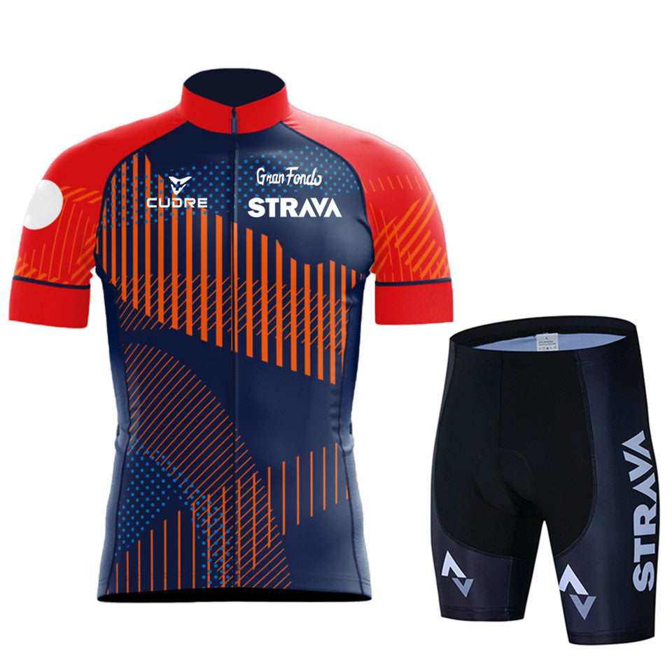New Strava Summer Cycling Jersey Set - Red Pattern / Shorts / S - Sport Finesse