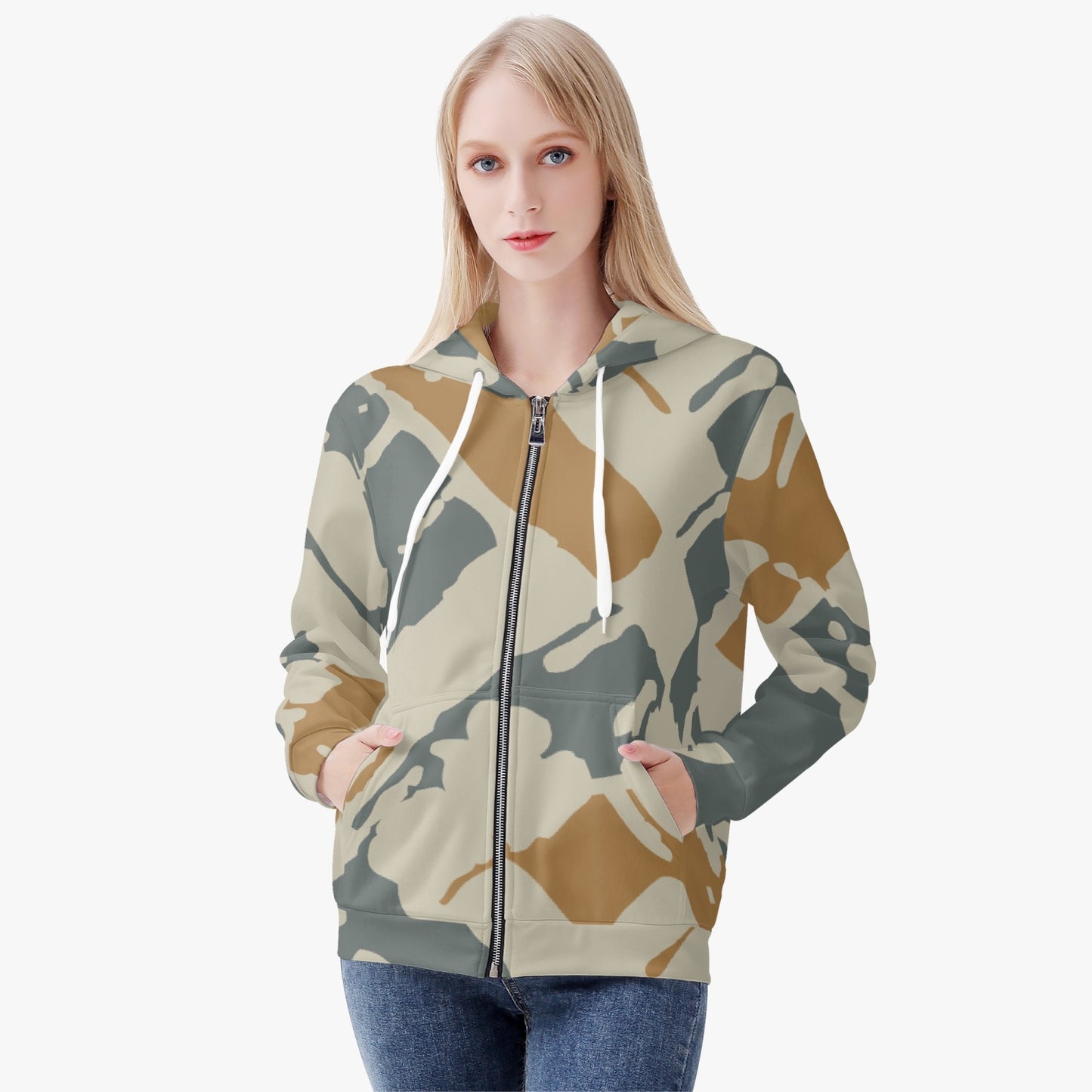 Digital Camouflage Women's Full Zip Up Hoodie - Sport Finesse