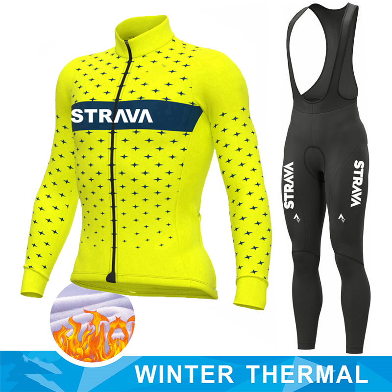 Thermal Full Sleeve Cycling Set - Autumn & Winter - Yellow / Black Bib Pant Set / XS - Sport Finesse
