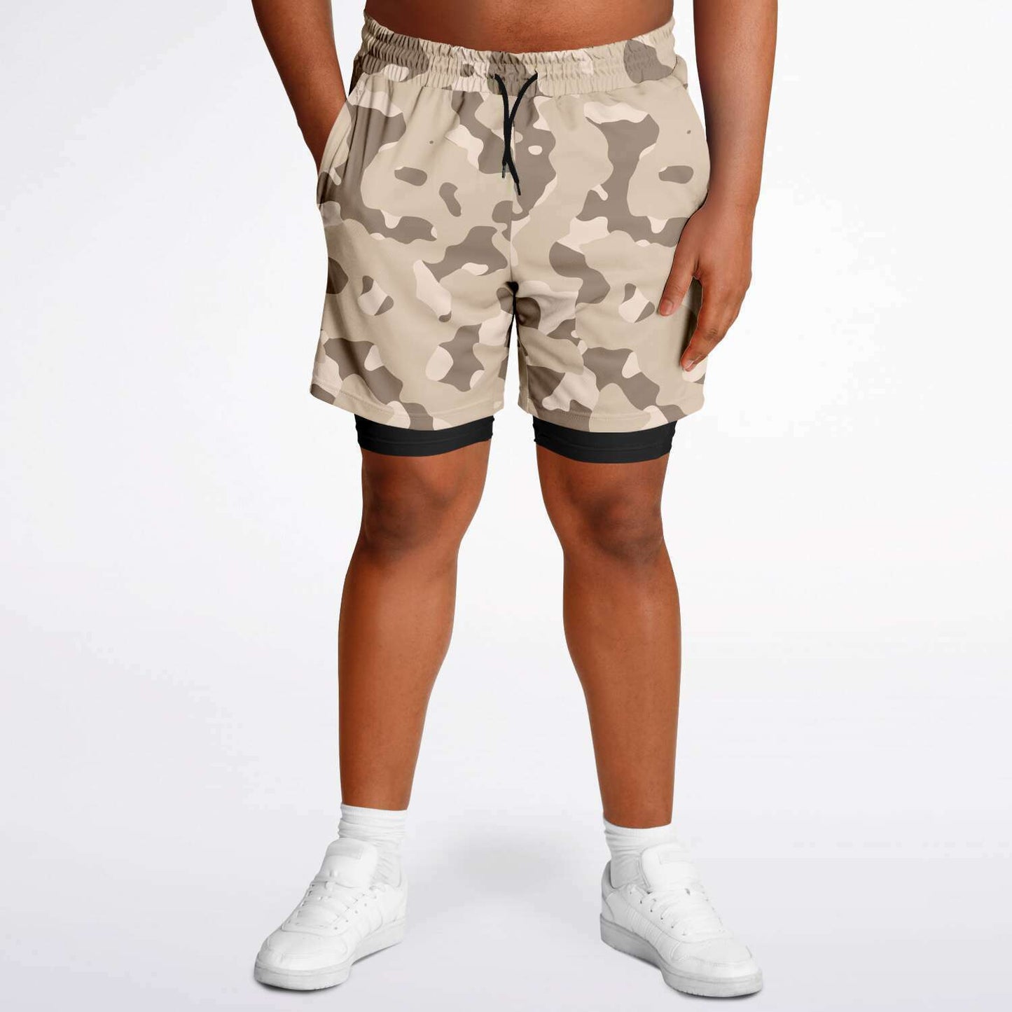 Multi Camouflage Mens 2-in-1 Shorts - XS / Sand - Sport Finesse