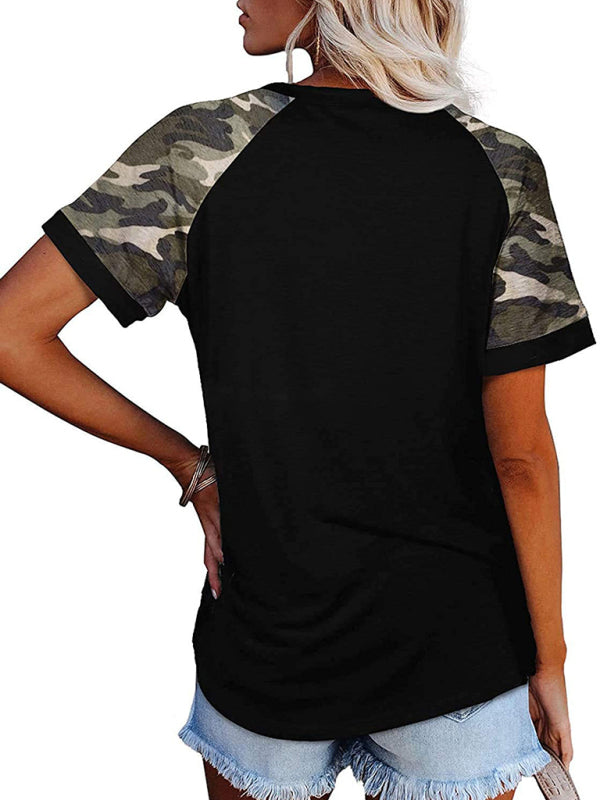 Camouflage Printed Mosaic Round Neck T-Shirt
