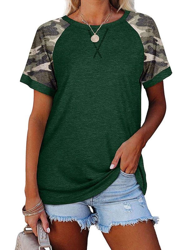 Camouflage Printed Mosaic Round Neck T-Shirt