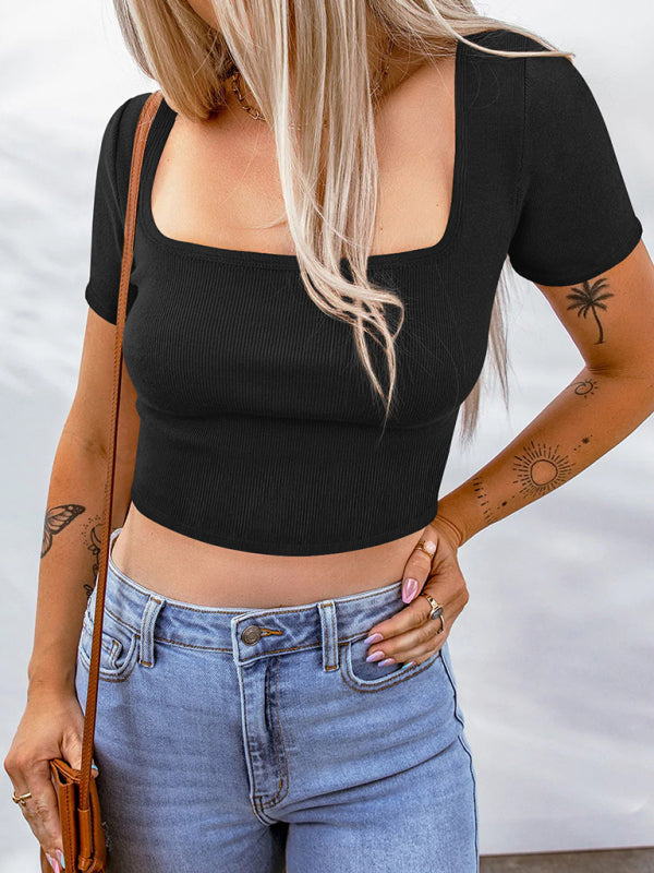 Square Neck Cropped Short Sleeve T-Shirt