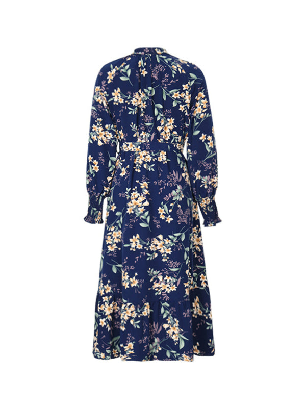 Women's New Long Sleeve Flower Print Dress