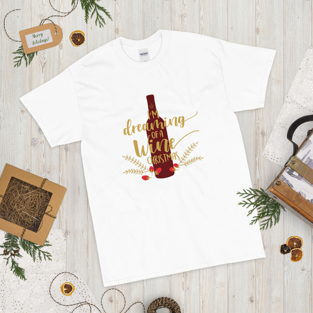 Dreaming of Wine Christmas Men's T-Shirt - White / S - Sport Finesse