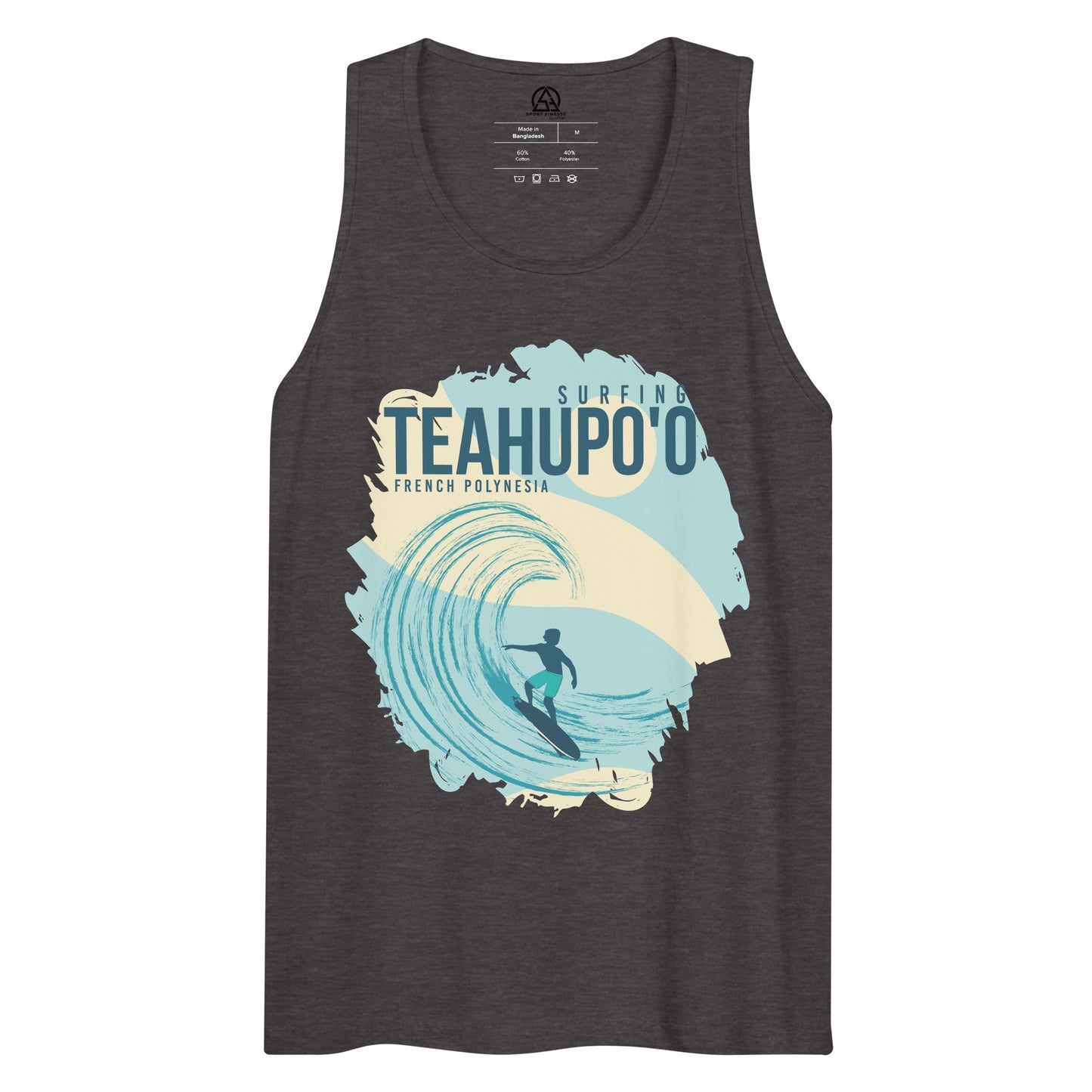 Teahupoo French Polynesia Men’s premium tank top - Charcoal Heather / S - Sport Finesse