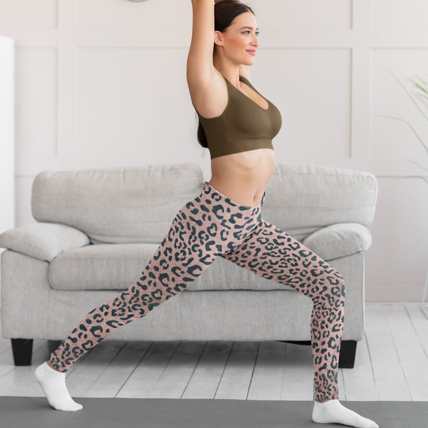 Leopard Print Mid Waist Fitness Leggings - Sport Finesse