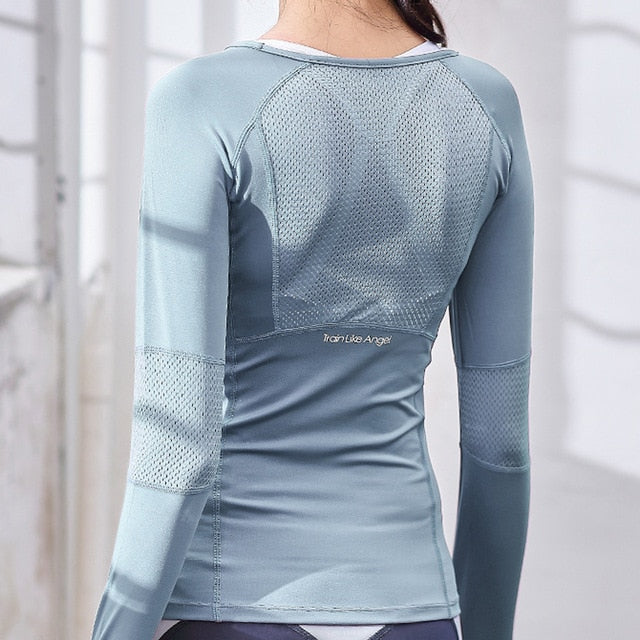 Long Sleeve Mesh Fitness T-Shirt - Light Blue / S - Sport Finesse