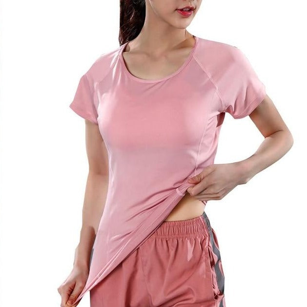 Short Sleeve Mesh Fitness T-Shirt - Light Pink / L - Sport Finesse