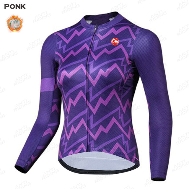 Long Sleeve Winter Thermal Women Cycling Jersey - Purple / XS - Sport Finesse