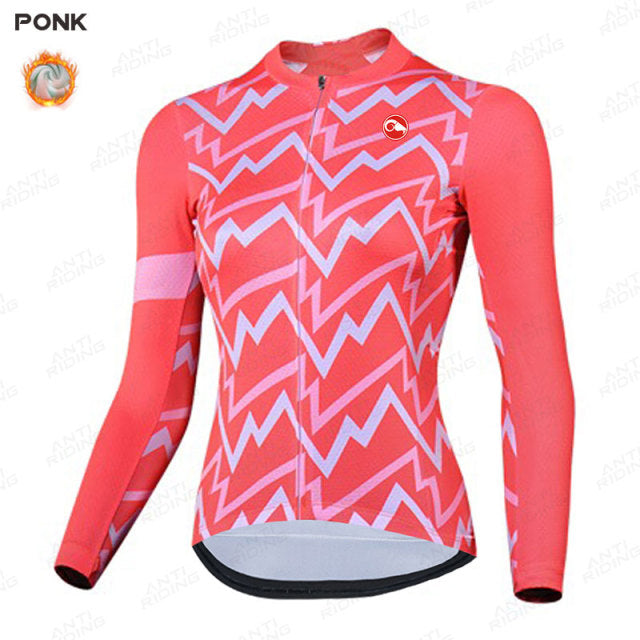 Long Sleeve Winter Thermal Women Cycling Jersey - Pink / S - Sport Finesse