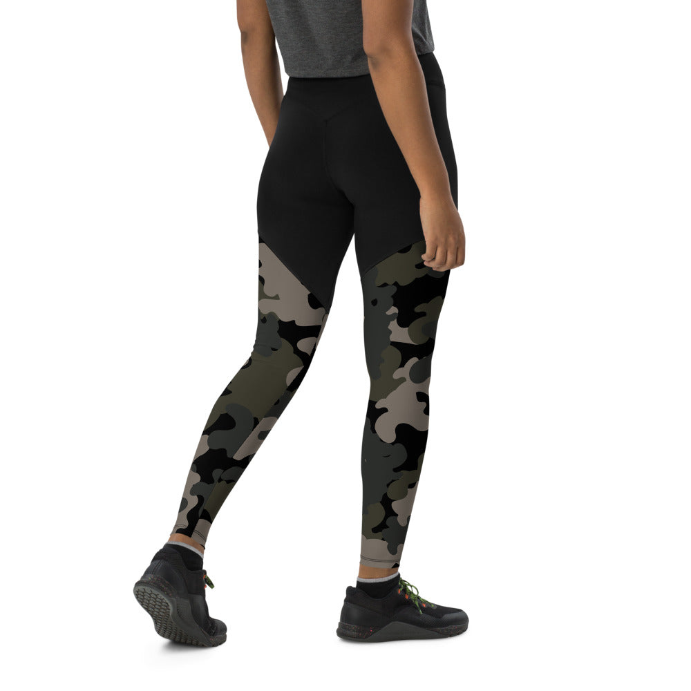 Dark Camouflage Sports Leggings with Pocket - Sport Finesse