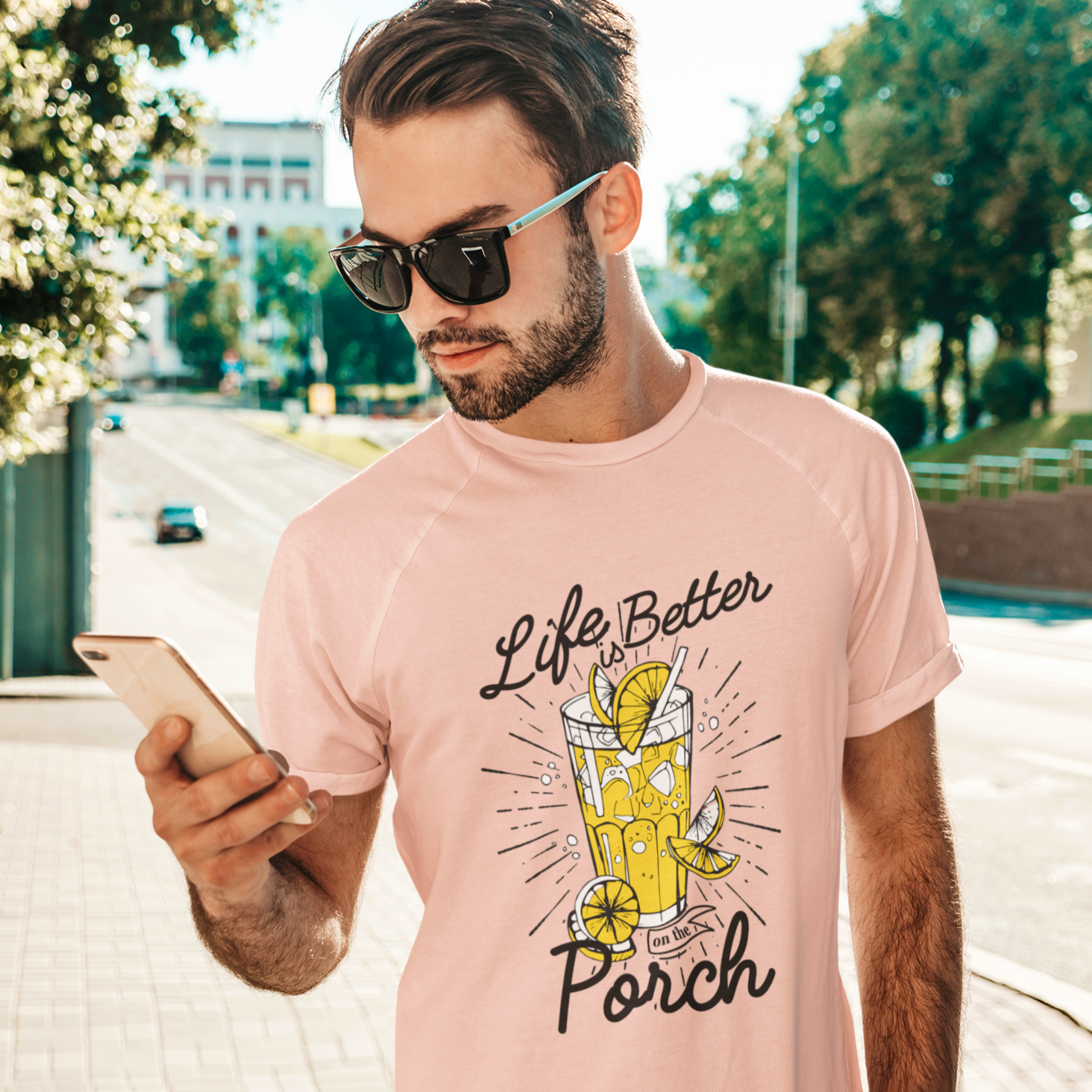 Life is Better on the Porch T-Shirt - Heather Prism Peach / S - Sport Finesse