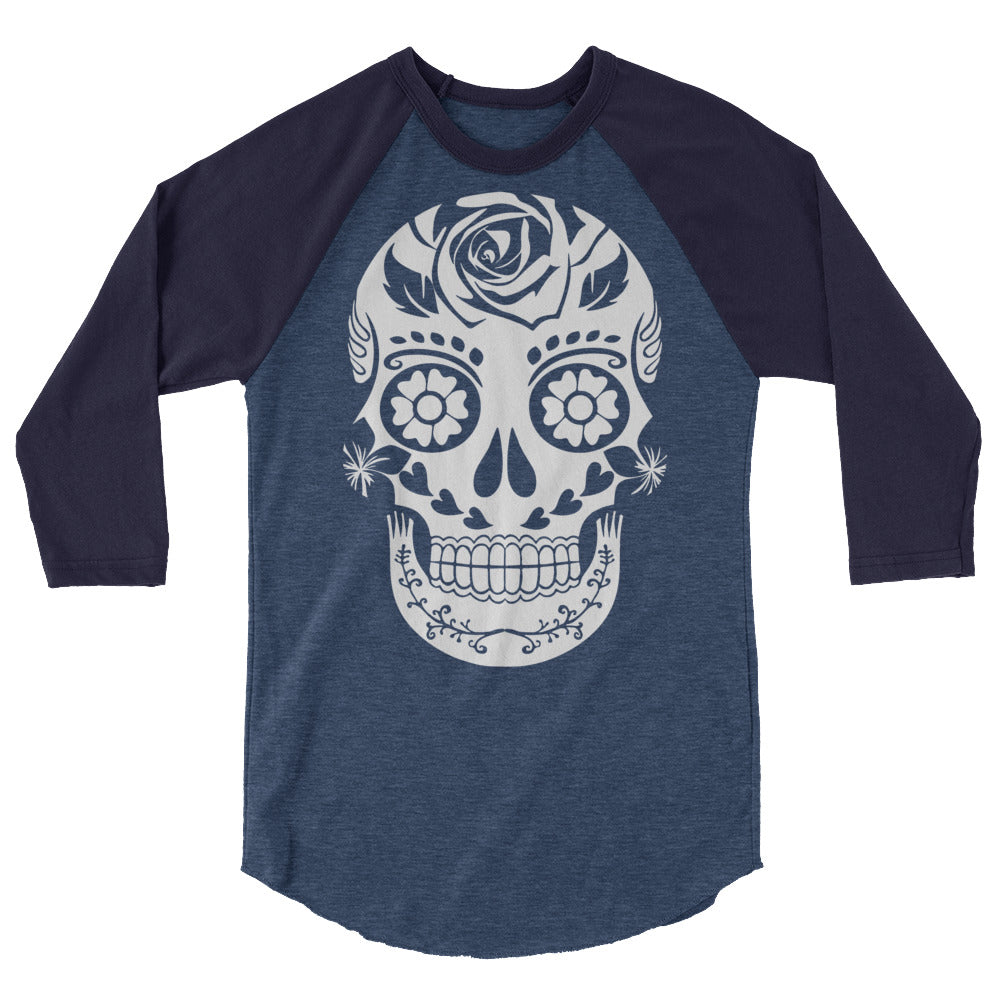 Halloween Skeleton 3/4 sleeve shirt - Heather Denim/Navy / XS - Sport Finesse