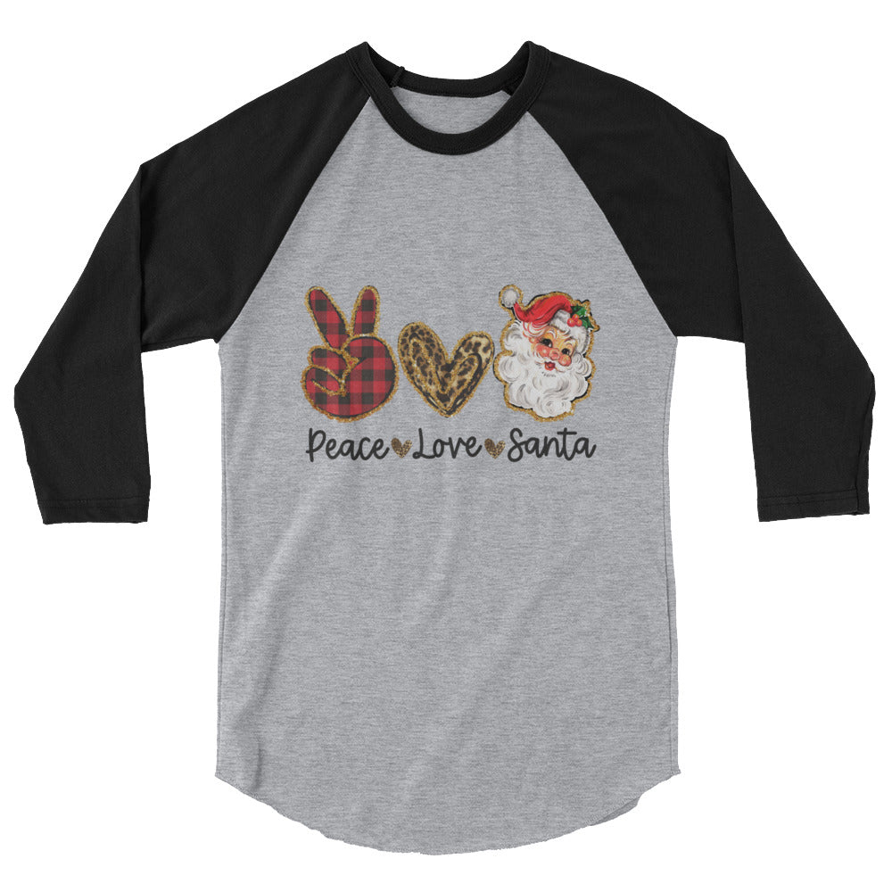 Peace Love and Santa 3/4 Sleeve Shirt - Heather Grey/Black / XS - Sport Finesse