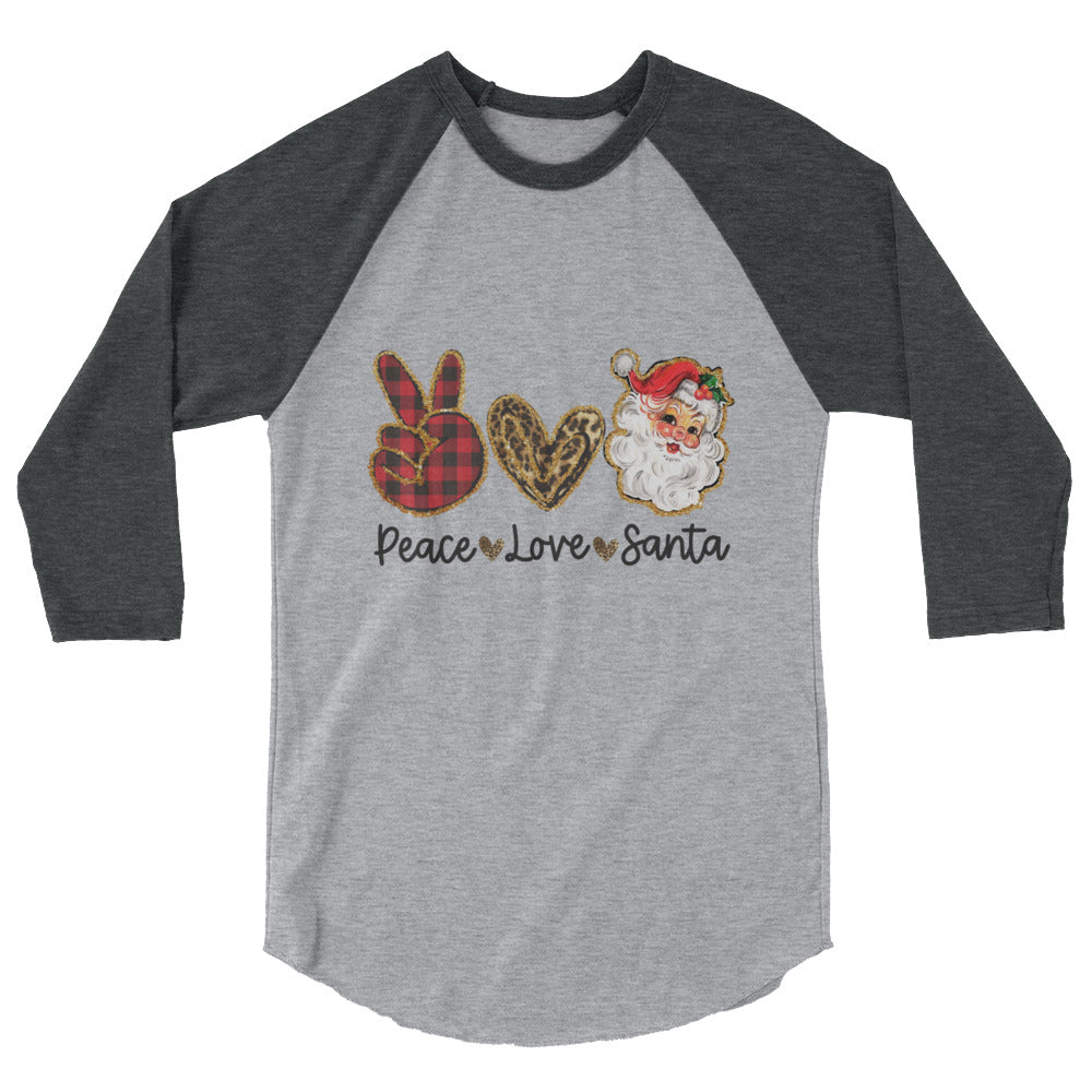 Peace Love and Santa 3/4 Sleeve Shirt - Heather Grey/Heather Charcoal / XS - Sport Finesse