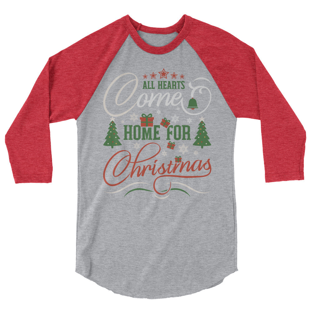 Home for Christmas 3/4 sleeve shirt - Heather Grey/Heather Red / XS - Sport Finesse