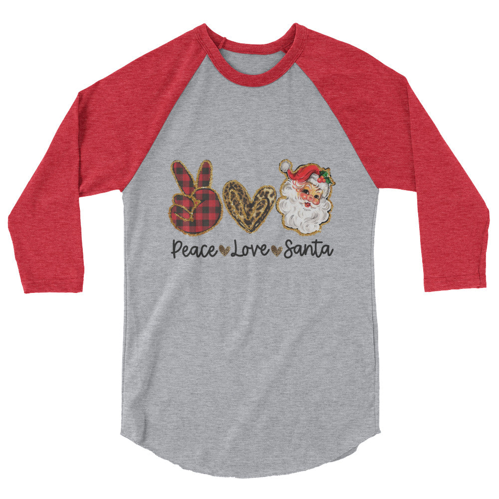 Peace Love and Santa 3/4 Sleeve Shirt - Heather Grey/Heather Red / XS - Sport Finesse