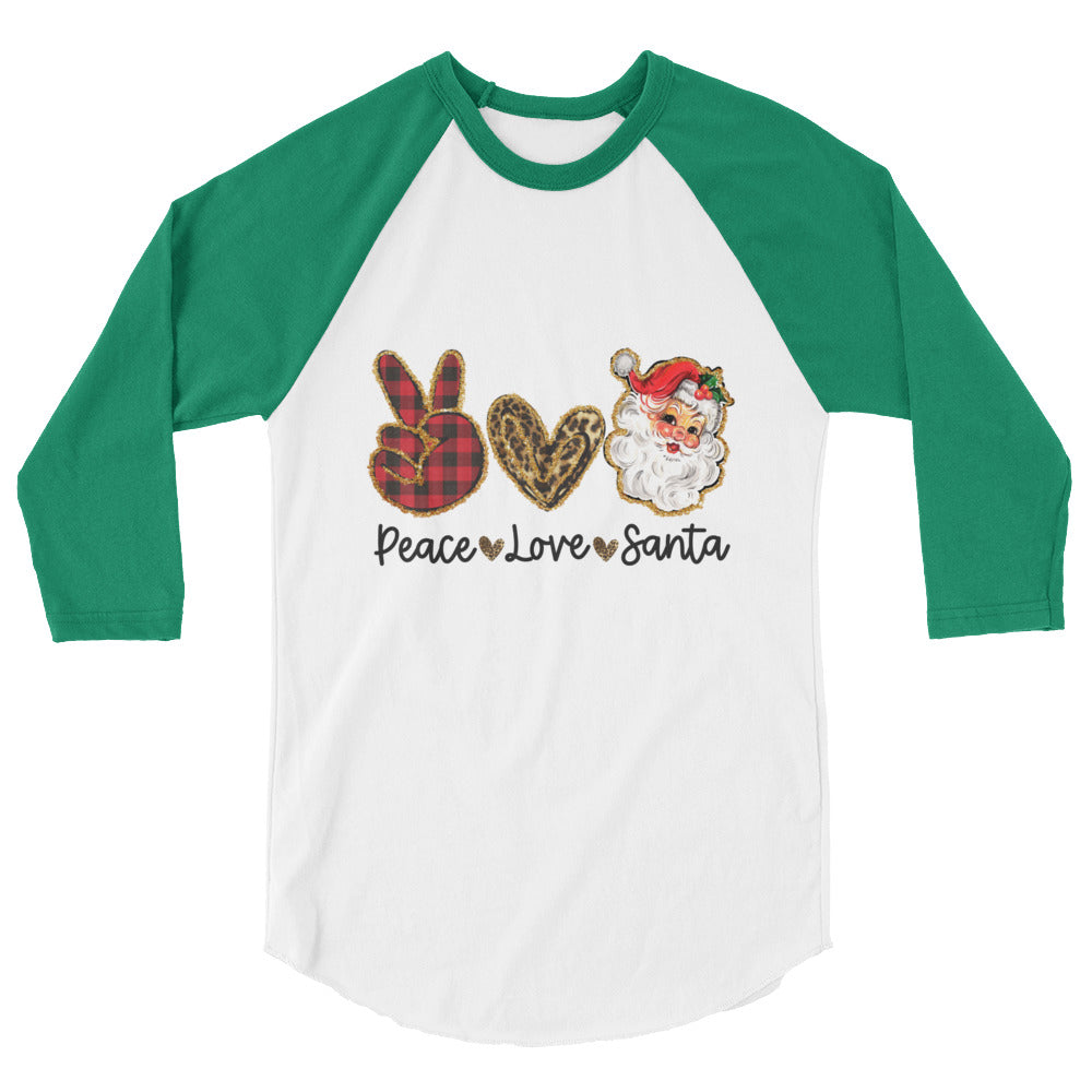 Peace Love and Santa 3/4 Sleeve Shirt - White/Kelly / XS - Sport Finesse