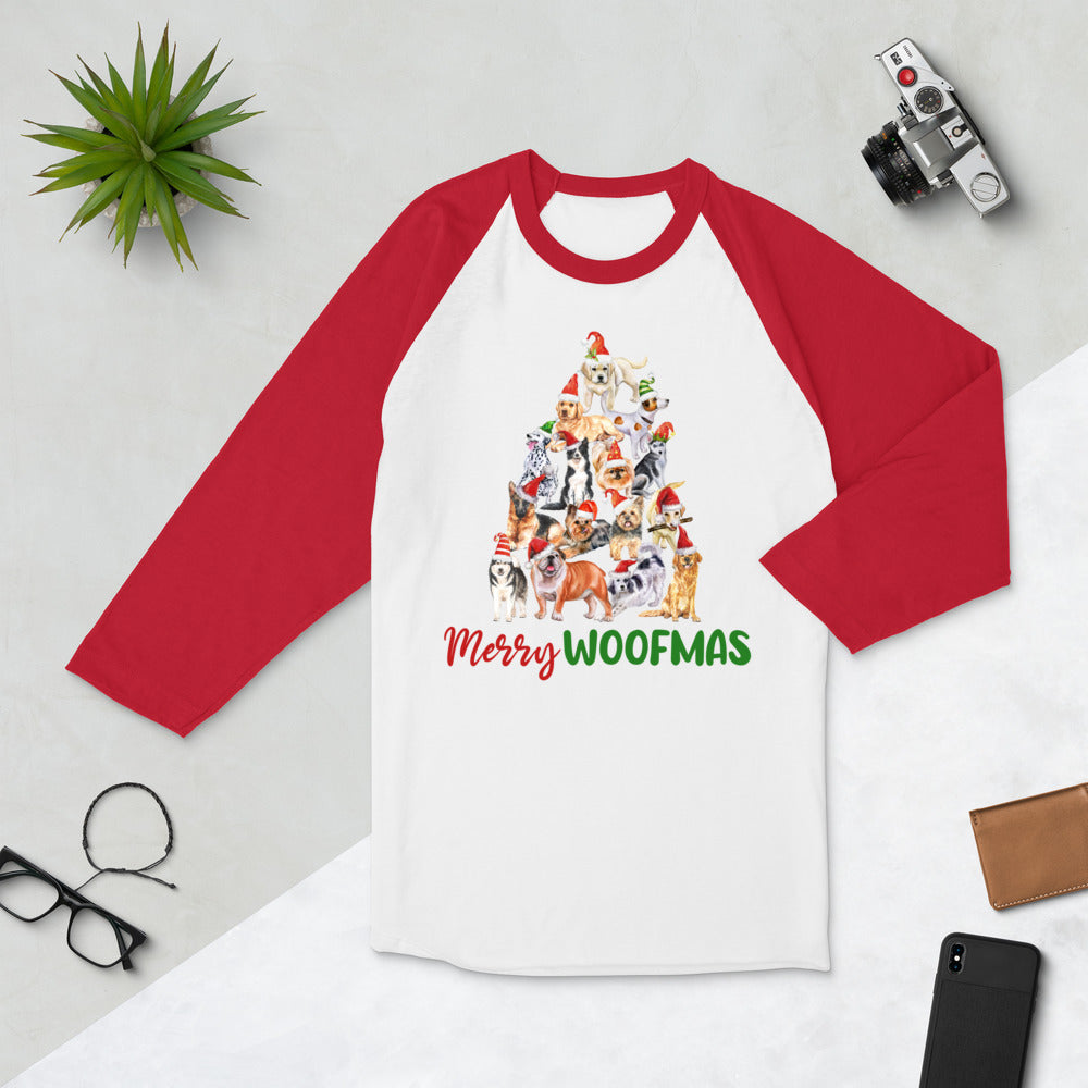 Merry Woofmas 3/4 Sleeve Shirt - White/Red / XS - Sport Finesse