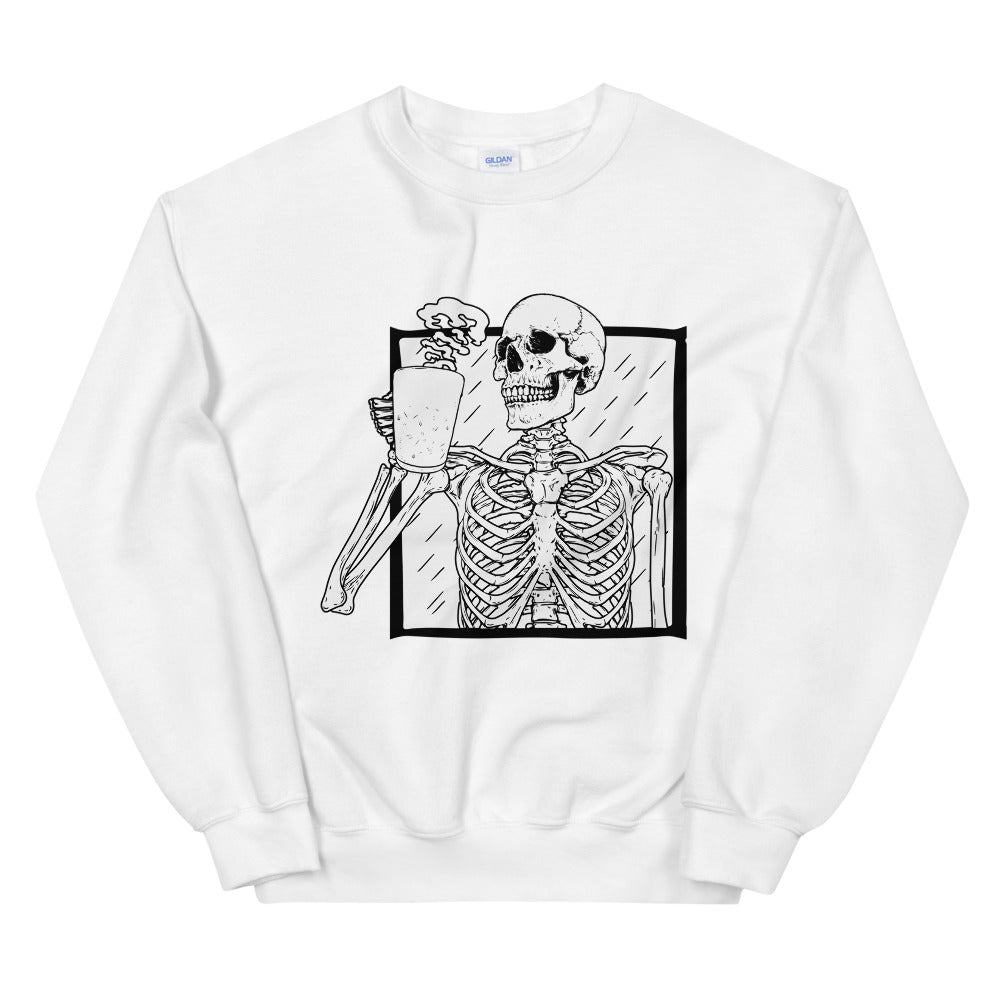 Halloween Coffee Skeleton Unisex Sweatshirt - White / S - Sport Finesse