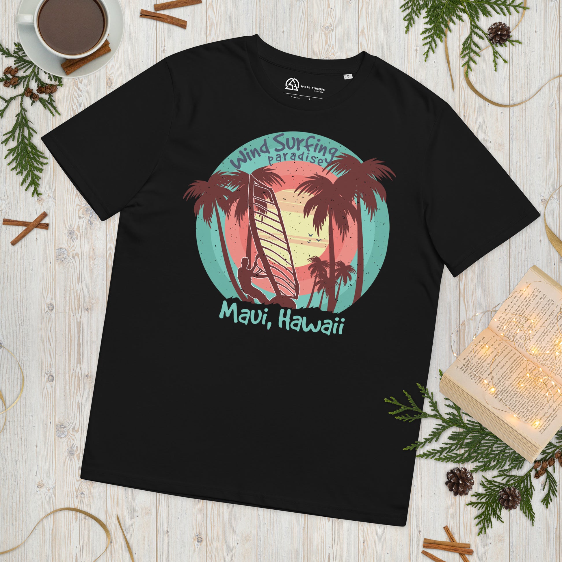 Windsurfing Paradise Maui beach Unisex organic cotton t-shirt - Black / S - Sport Finesse
