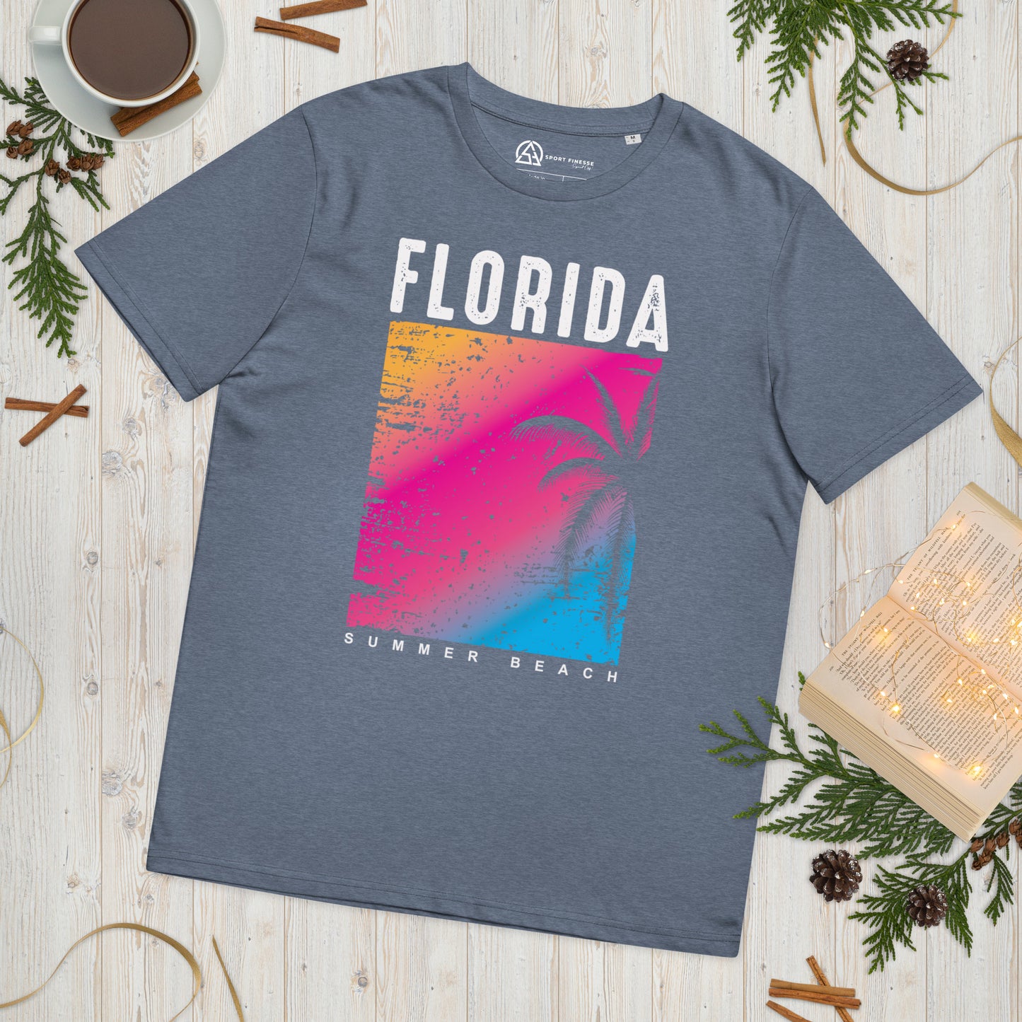 Florida Beach Unisex organic cotton t-shirt - Dark Heather Blue / S - Sport Finesse