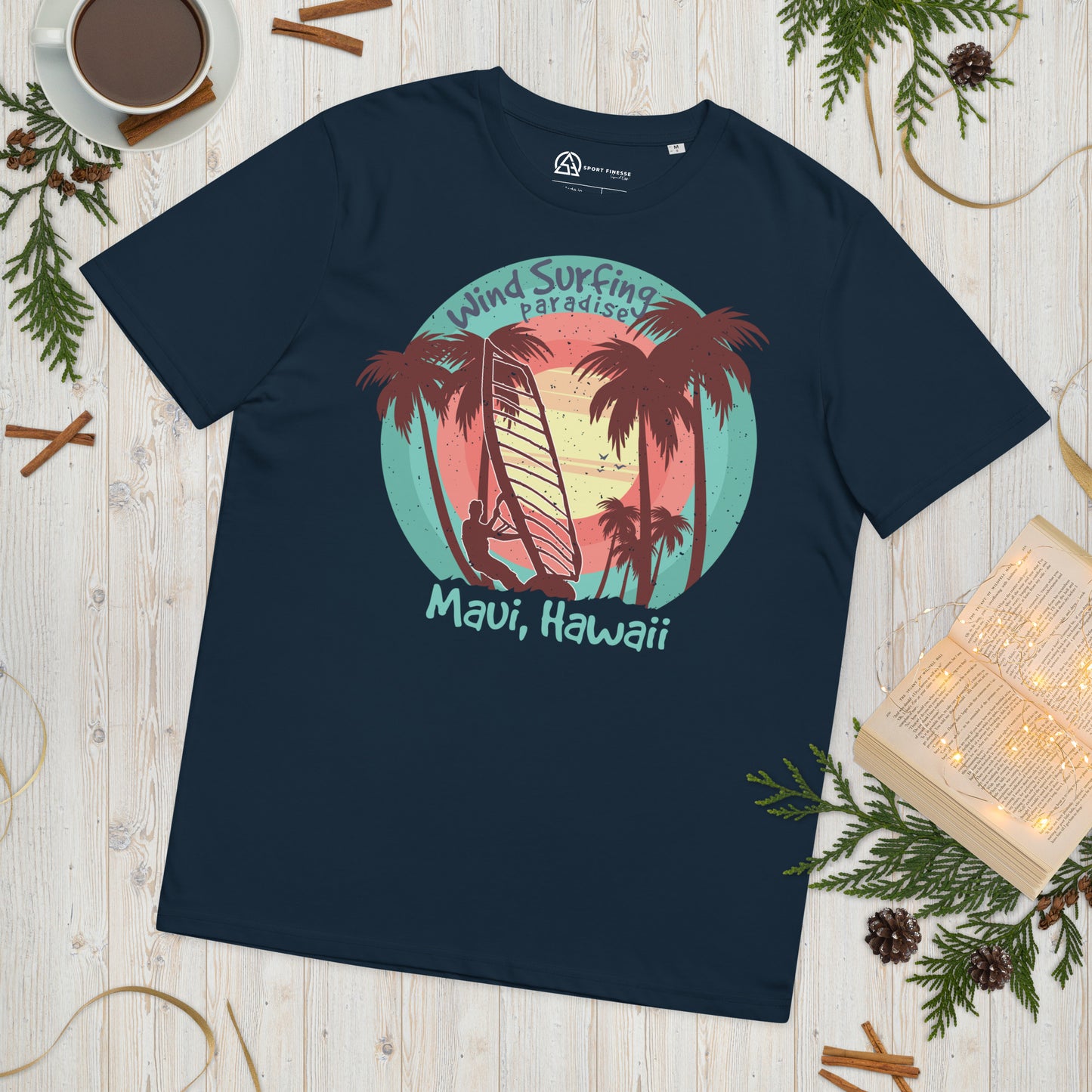 Windsurfing Paradise Maui beach Unisex organic cotton t-shirt - French Navy / S - Sport Finesse