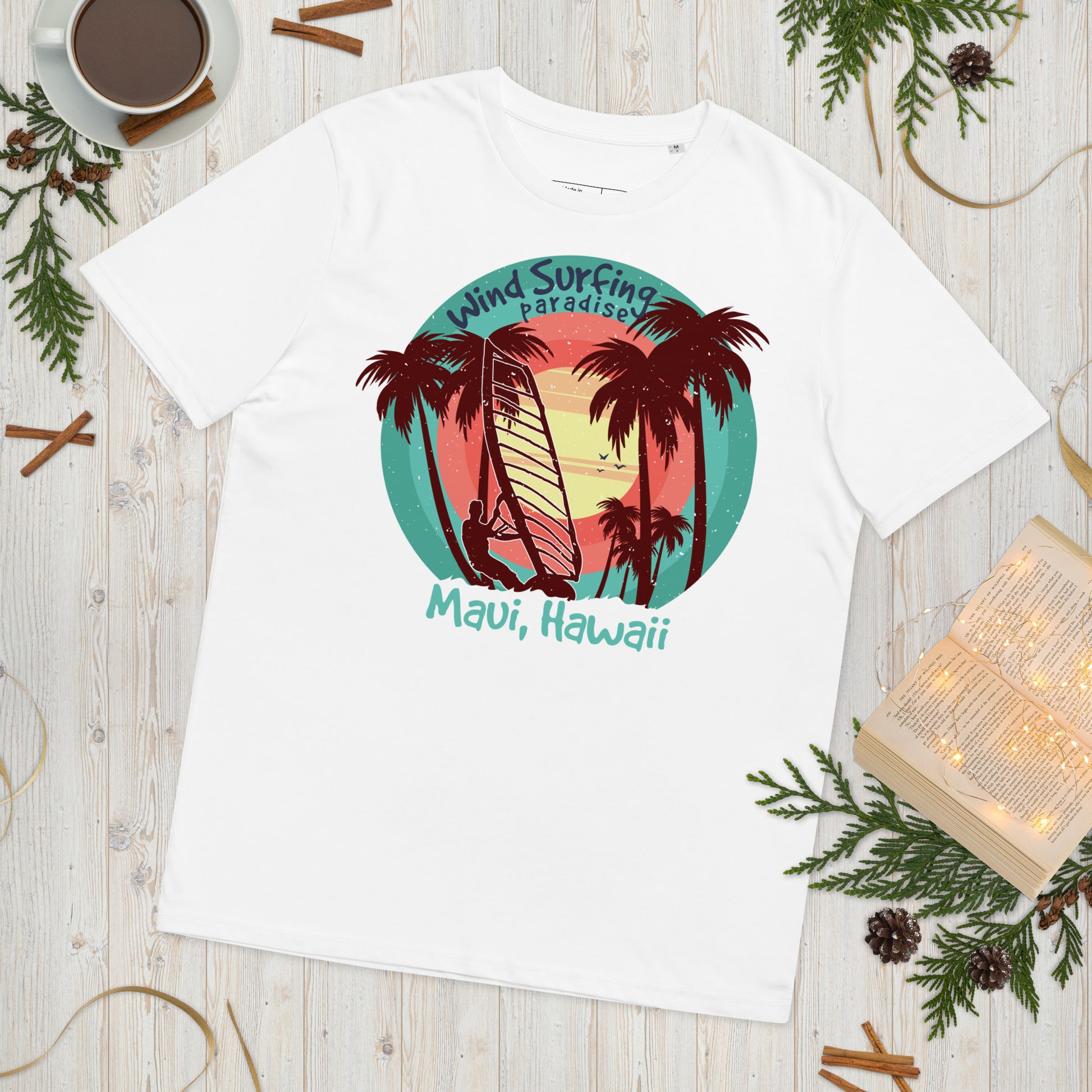 Windsurfing Paradise Maui beach Unisex organic cotton t-shirt - White / S - Sport Finesse