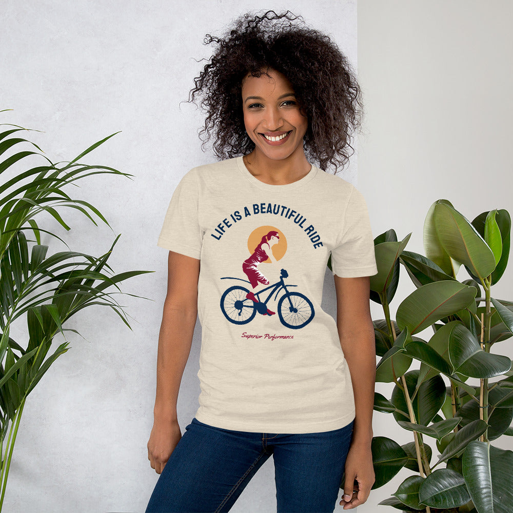 Life Is A Beautiful Ride Cycling T-Shirt - Heather Dust / S - Sport Finesse