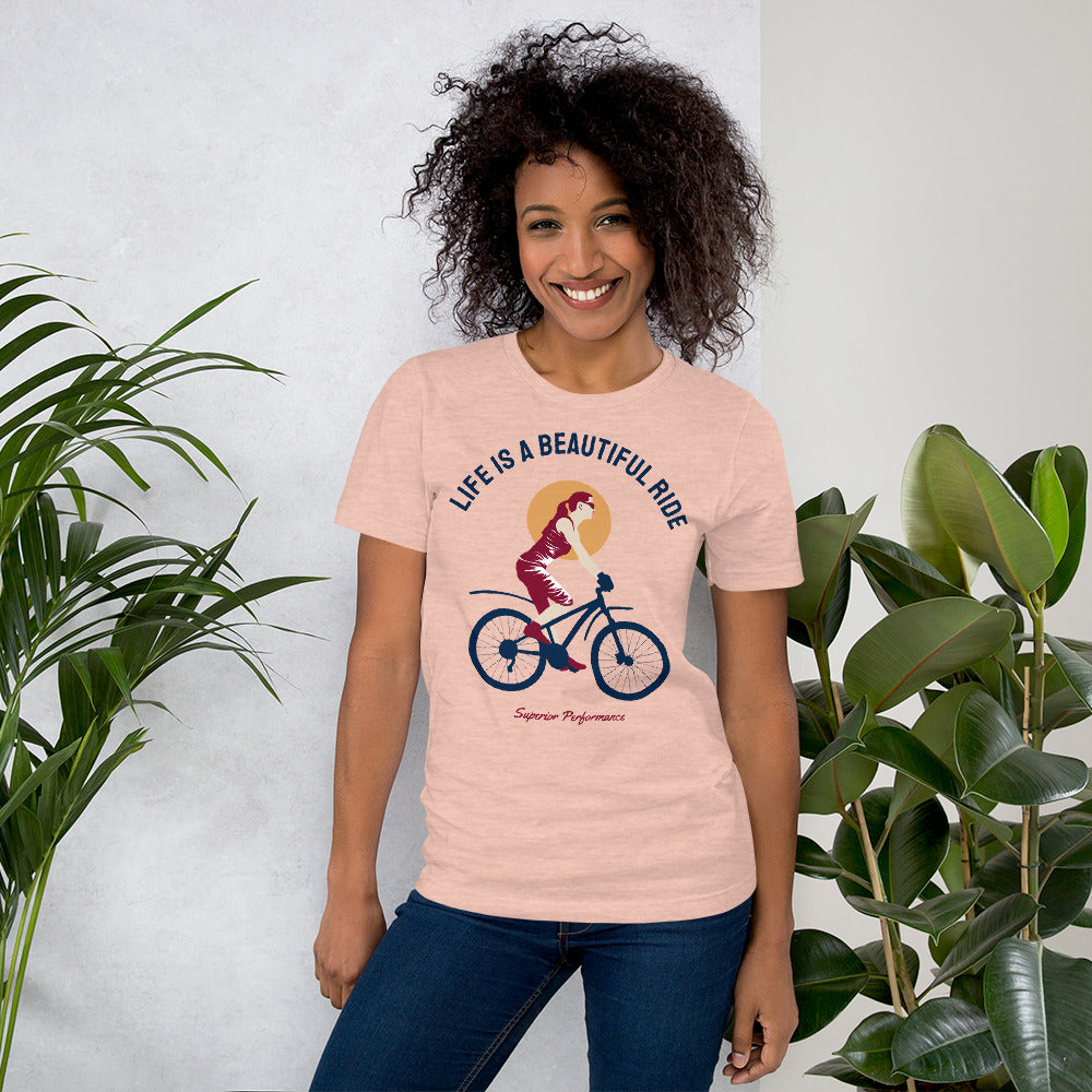 Life Is A Beautiful Ride Cycling T-Shirt - Heather Prism Peach / S - Sport Finesse