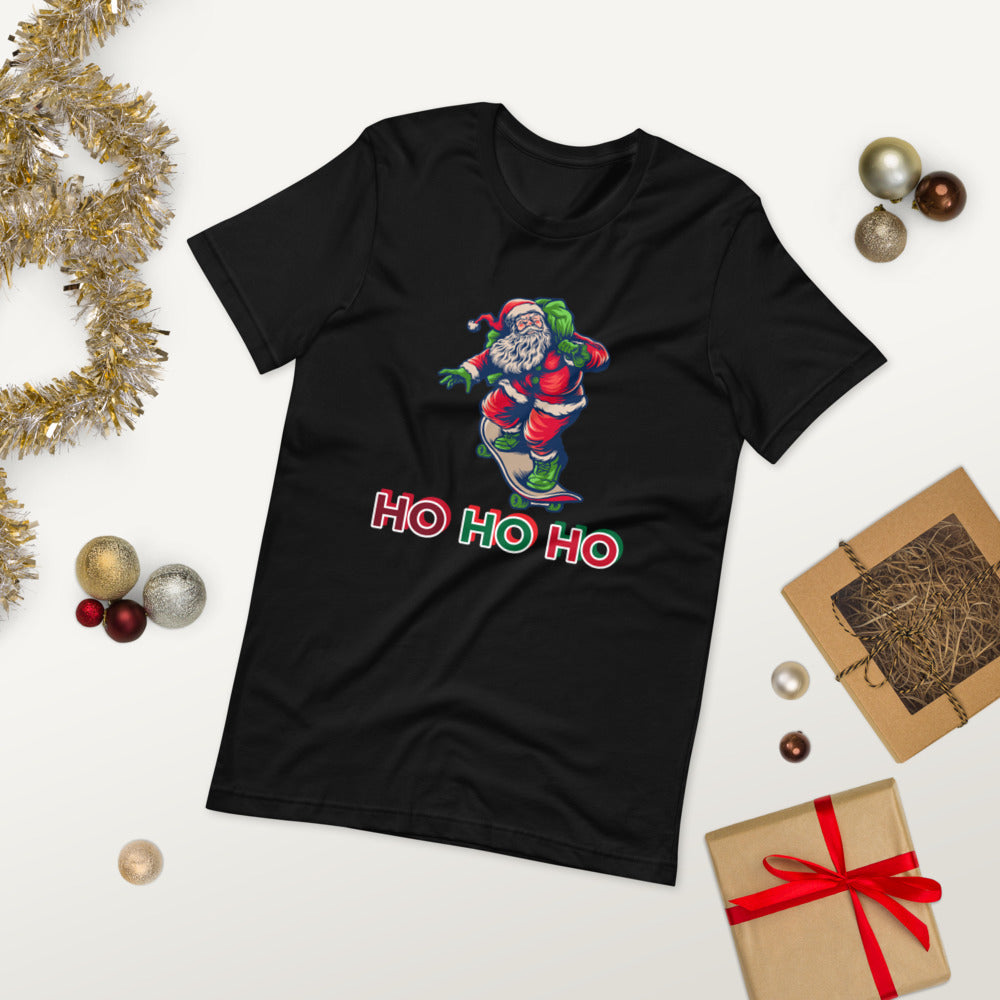Santa Delivering Present on Skateboard T-Shirt - Sport Finesse
