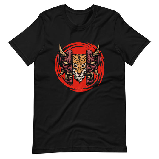 Japanese Demon with Tiger head Art T-Shirt - Black / XS - Sport Finesse