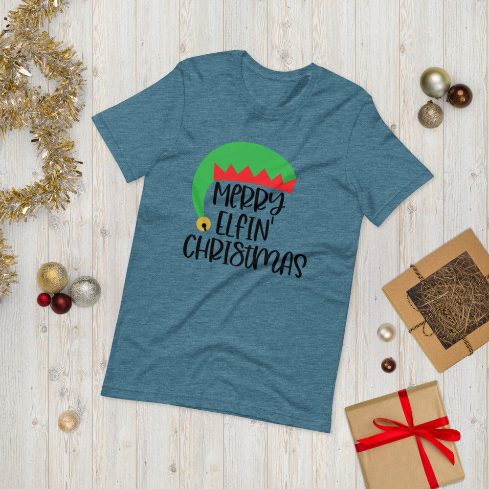 Merry Elfin' Christmas T-Shirt - Heather Deep Teal / S - Sport Finesse