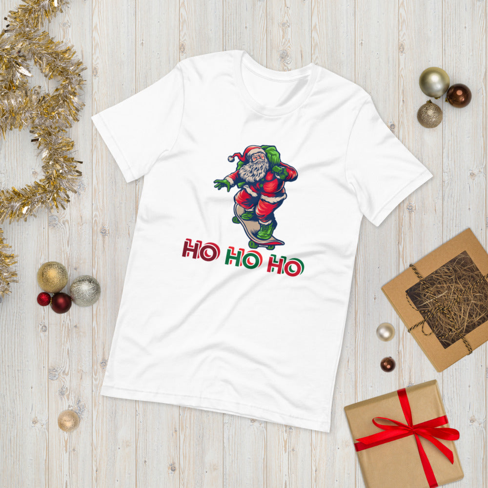 Santa Delivering Present on Skateboard T-Shirt - Sport Finesse