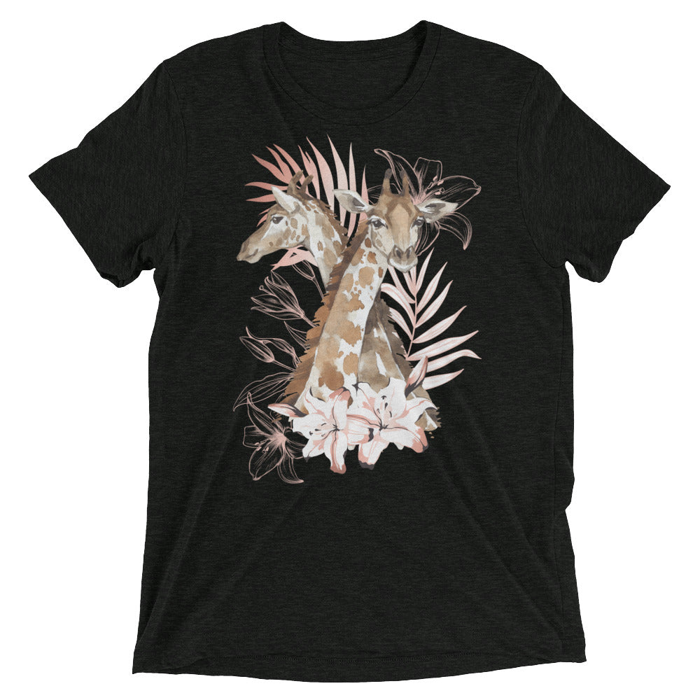 Tropical Couple Giraffe Tri-Blend T-Shirt - Charcoal-Black Triblend / XS - Sport Finesse