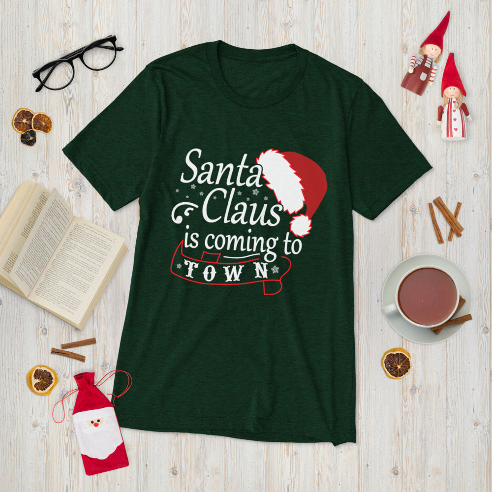 Santa is coming to town t-shirt - Emerald Triblend / XS - Sport Finesse