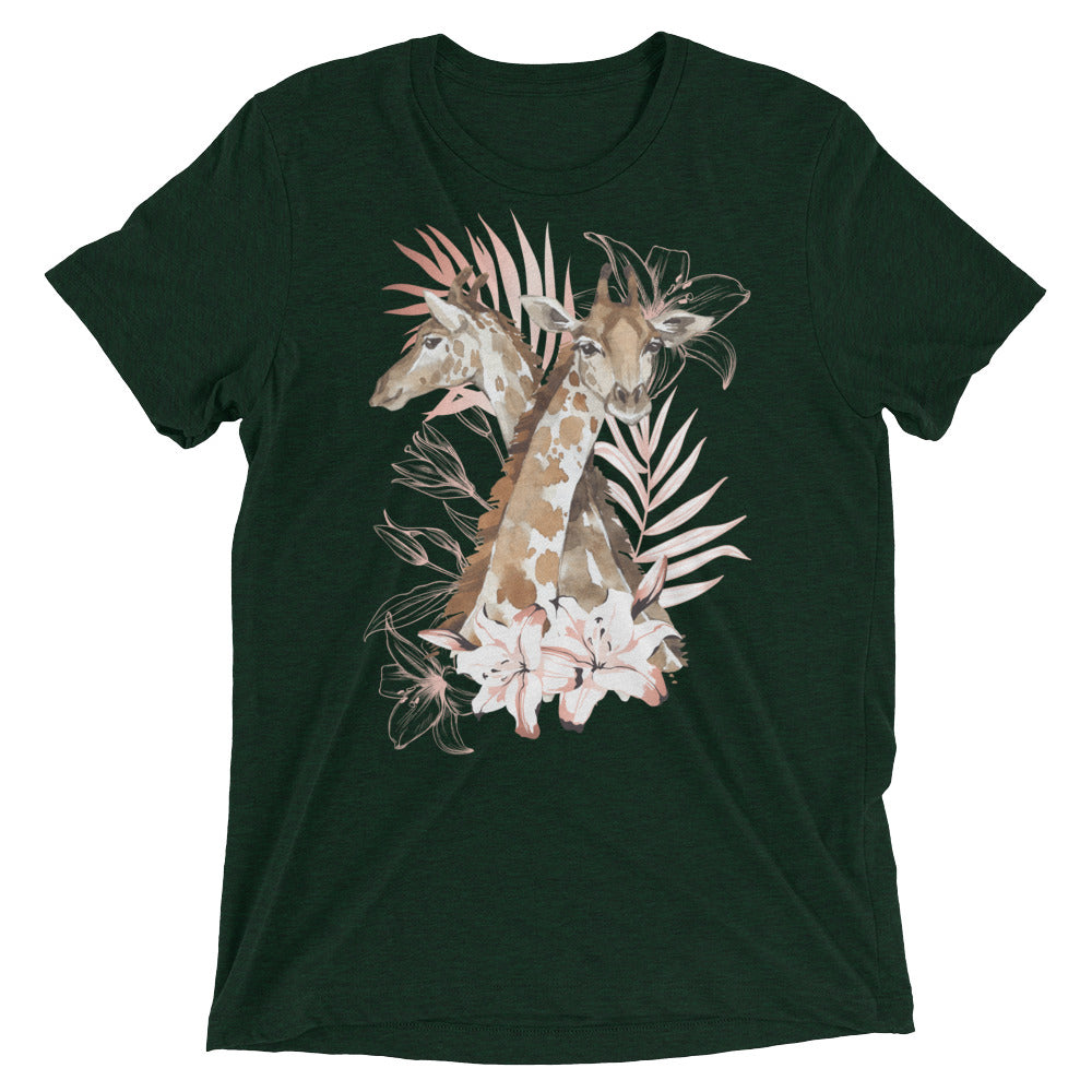 Tropical Couple Giraffe Tri-Blend T-Shirt - Emerald Triblend / XS - Sport Finesse