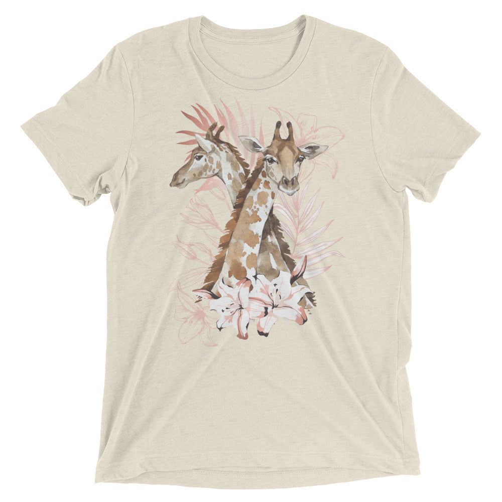 Tropical Couple Giraffe Tri-Blend T-Shirt - Oatmeal Triblend / XS - Sport Finesse