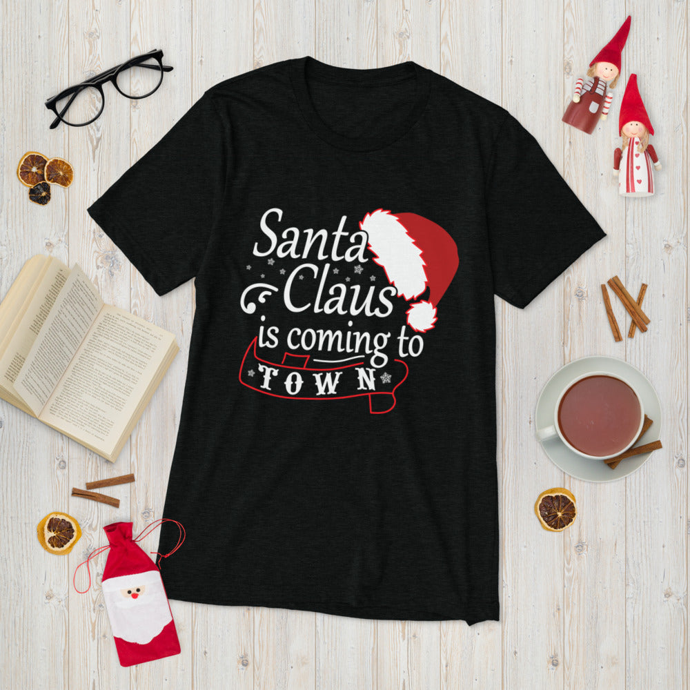 Santa is coming to town t-shirt - Solid Black Triblend / XS - Sport Finesse